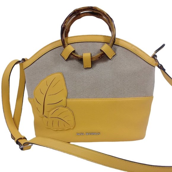 Dana Buchman Shoulder, Hand or Crossbody Bag in Yellow and Tan - Picture 2 of 14